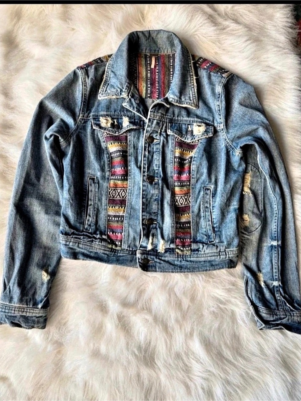 Free People Women's Embellished Denim Jacket - size medium